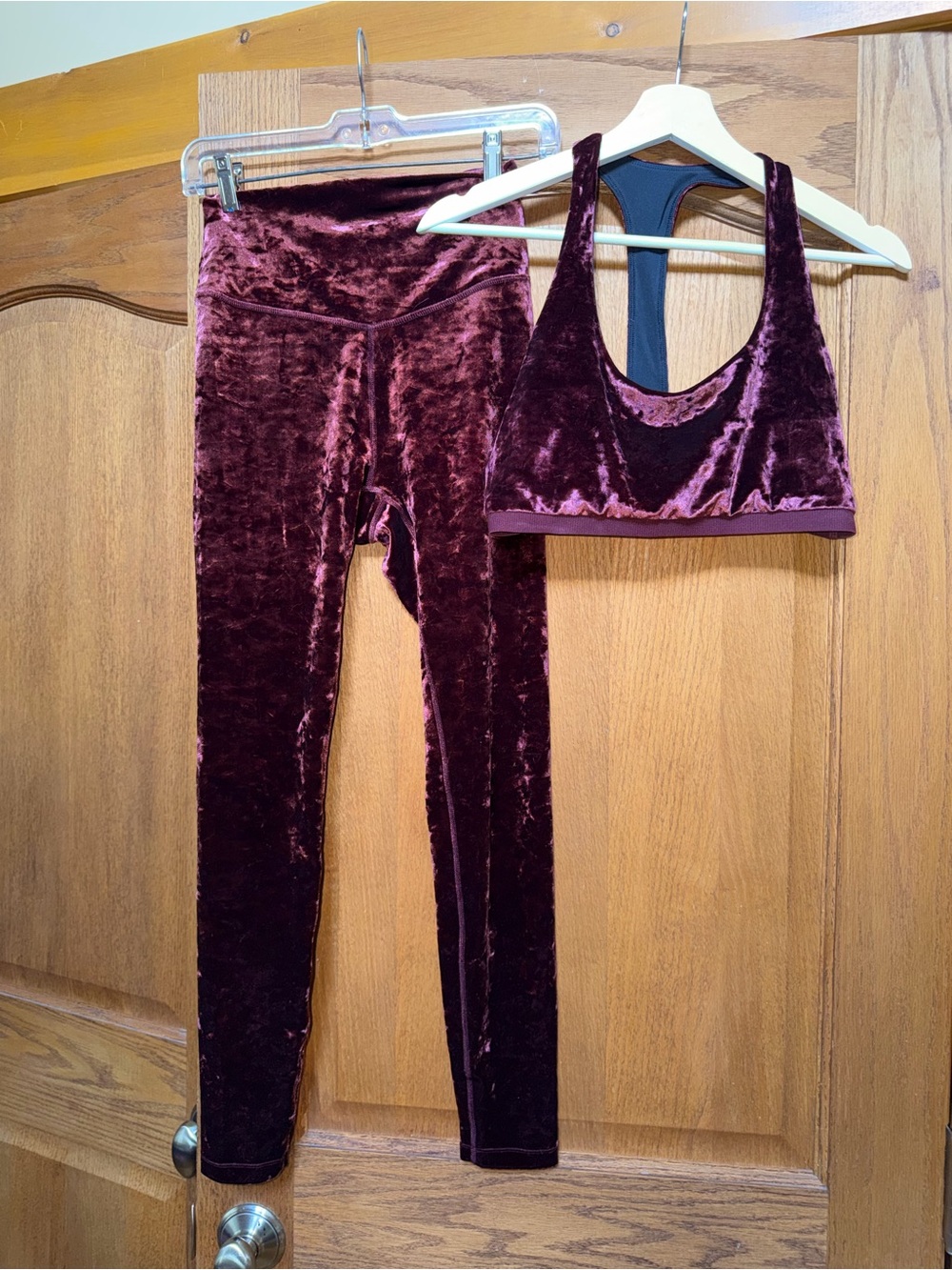 Lolë Velvet Leggings + Matching Sports Bra Set Dark Red Cozy Luxe Activewear